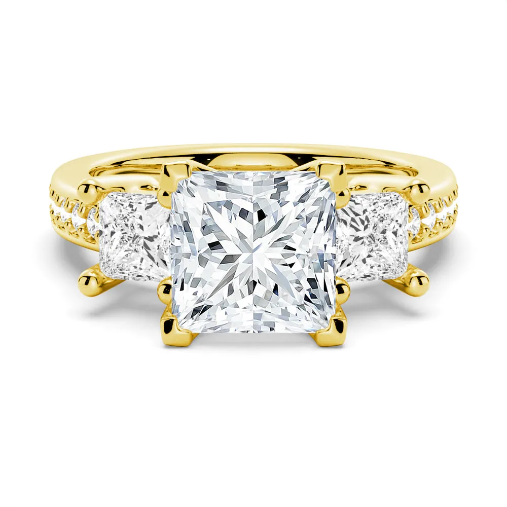 Princess Shaped Three Stone Moissanite Engagement Ring sold by MSBLUE Jewelry product image thumbnail 2