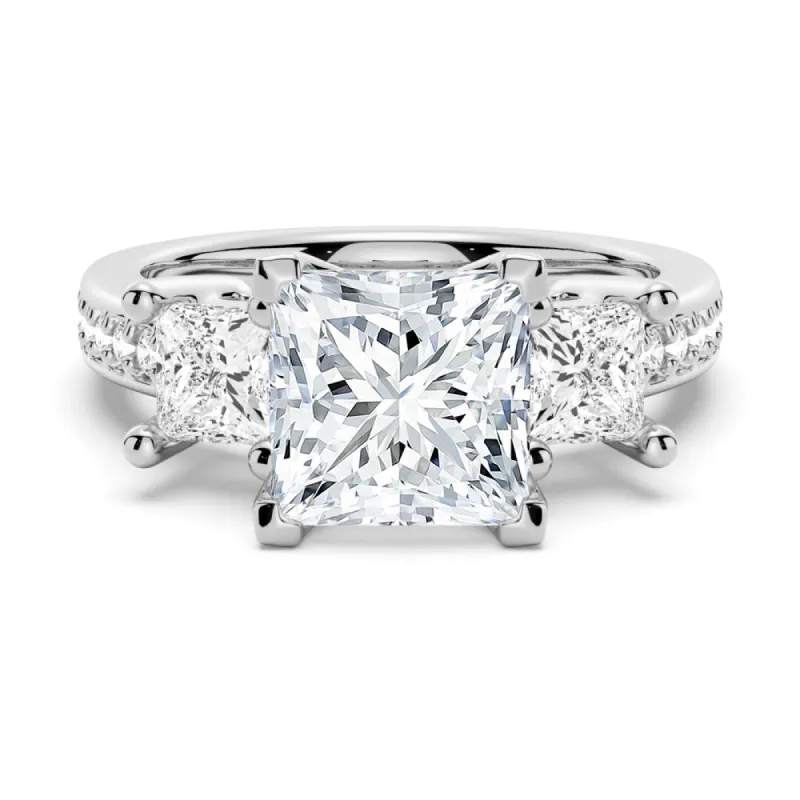 Princess Shaped Three Stone Moissanite Engagement Ring sold by MSBLUE Jewelry