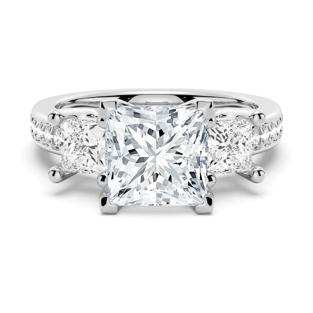 Princess Shaped Three Stone Moissanite Engagement Ring sold by MSBLUE Jewelry
