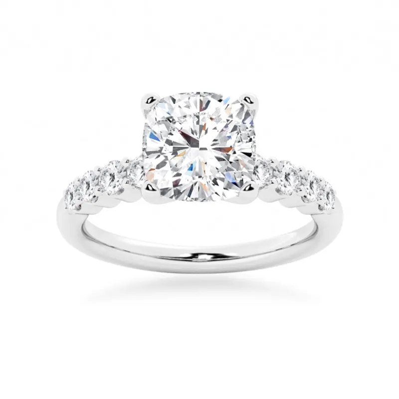 Classic Shared Prong Cushion Cut Moissanite Engagement Ring sold by MSBLUE Jewelry