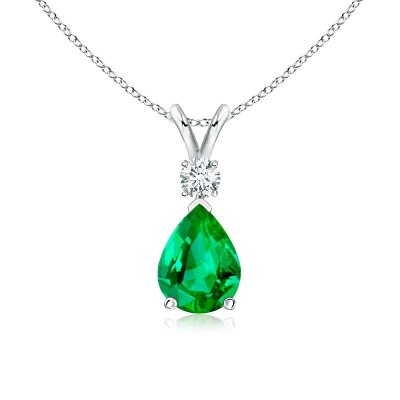 1.7 CT. Pear Shaped Emerald Solitaire Pendant with White Sapphire sold by MSBLUE Jewelry