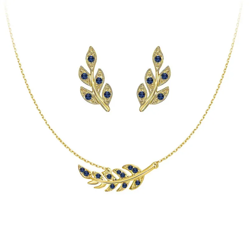 Couture Botanical Foliage Lab Grown Sapphire Necklace And Earring Set sold by MSBLUE Jewelry