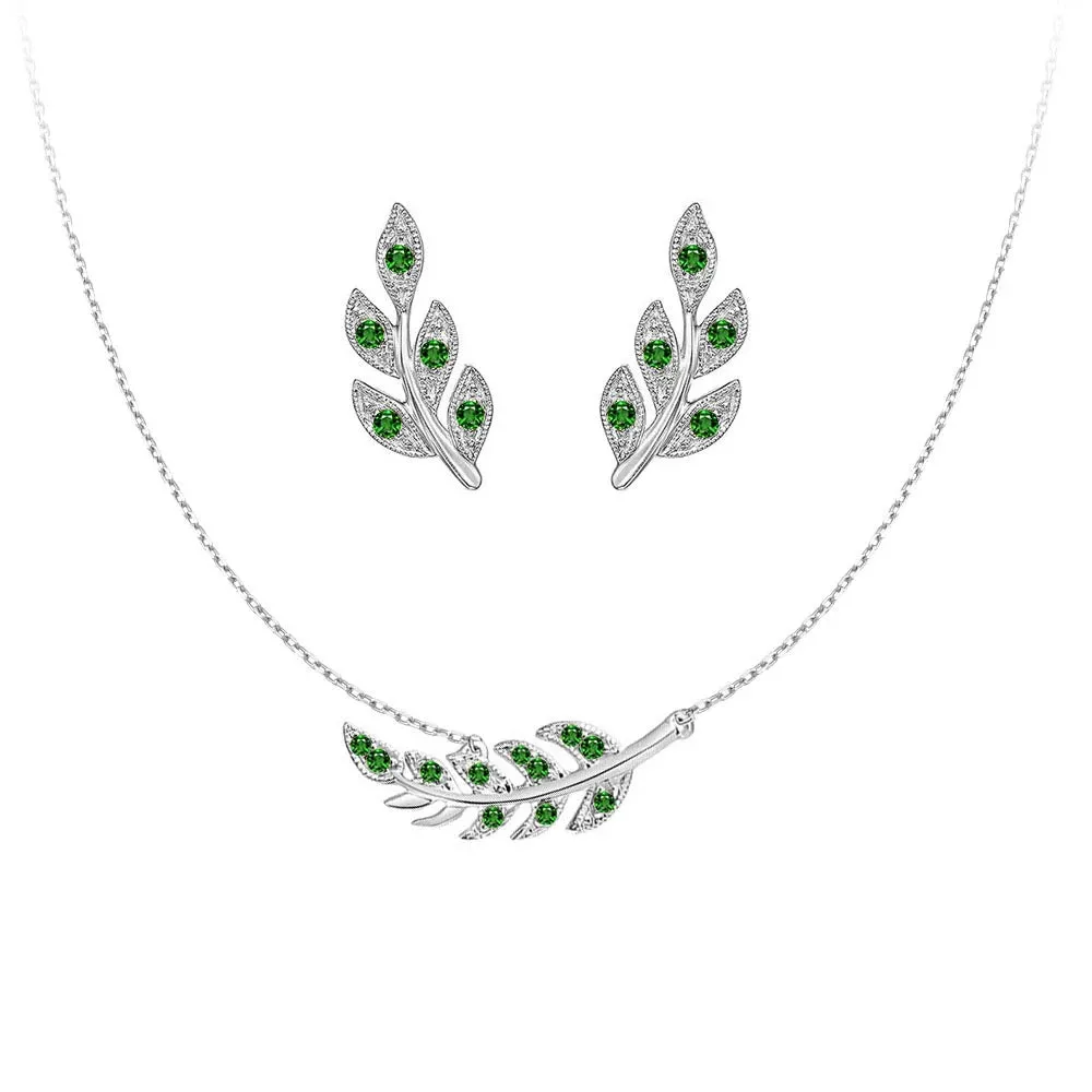 Couture Botanical Foliage Lab Grown Emerald Necklace And Earring Set sold by MSBLUE Jewelry product image thumbnail 3