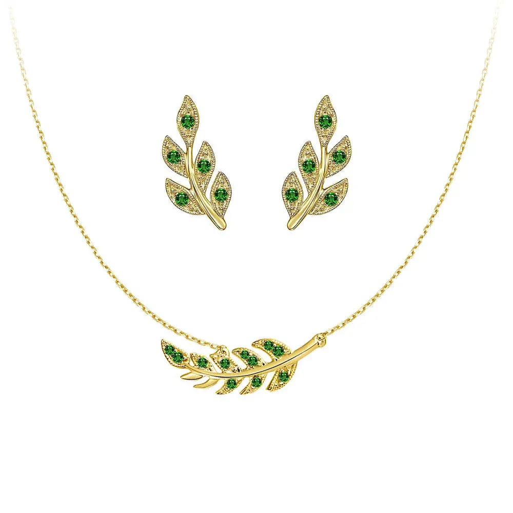 Couture Botanical Foliage Lab Grown Emerald Necklace And Earring Set sold by MSBLUE Jewelry
