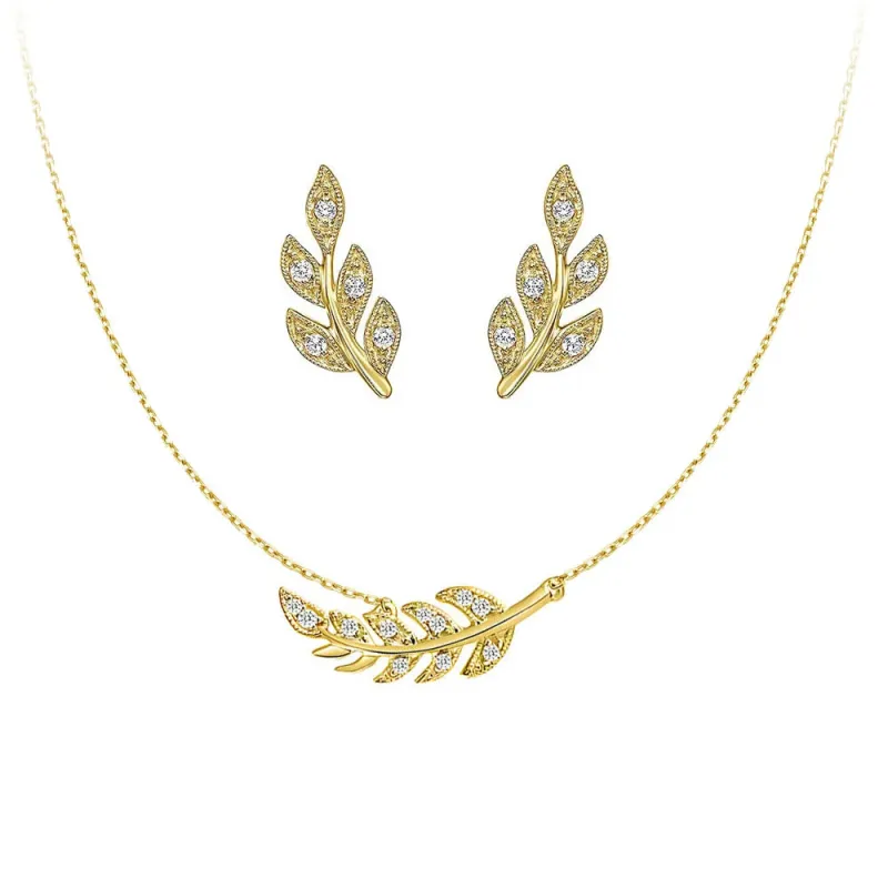 Couture Botanical Foliage Lab Grown Diamond Necklace and Earring Set sold by MSBLUE Jewelry