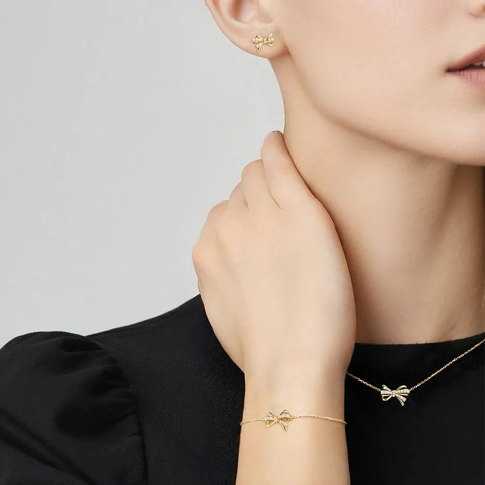 Filigree Bow Moissanite and Diamond Jewelry Set Necklace Bracelet and Earrings sold by MSBLUE Jewelry product image thumbnail 2