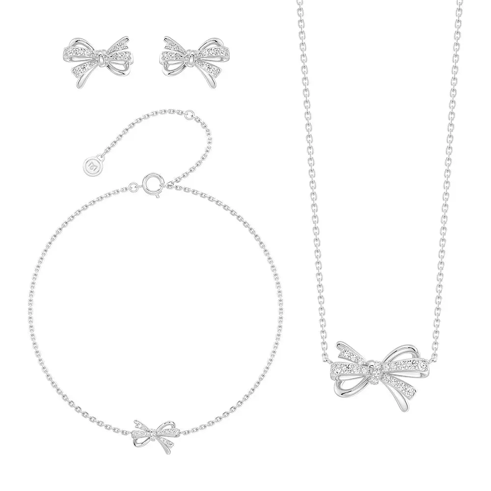 Filigree Bow Moissanite and Diamond Jewelry Set Necklace Bracelet and Earrings sold by MSBLUE Jewelry product image thumbnail 3