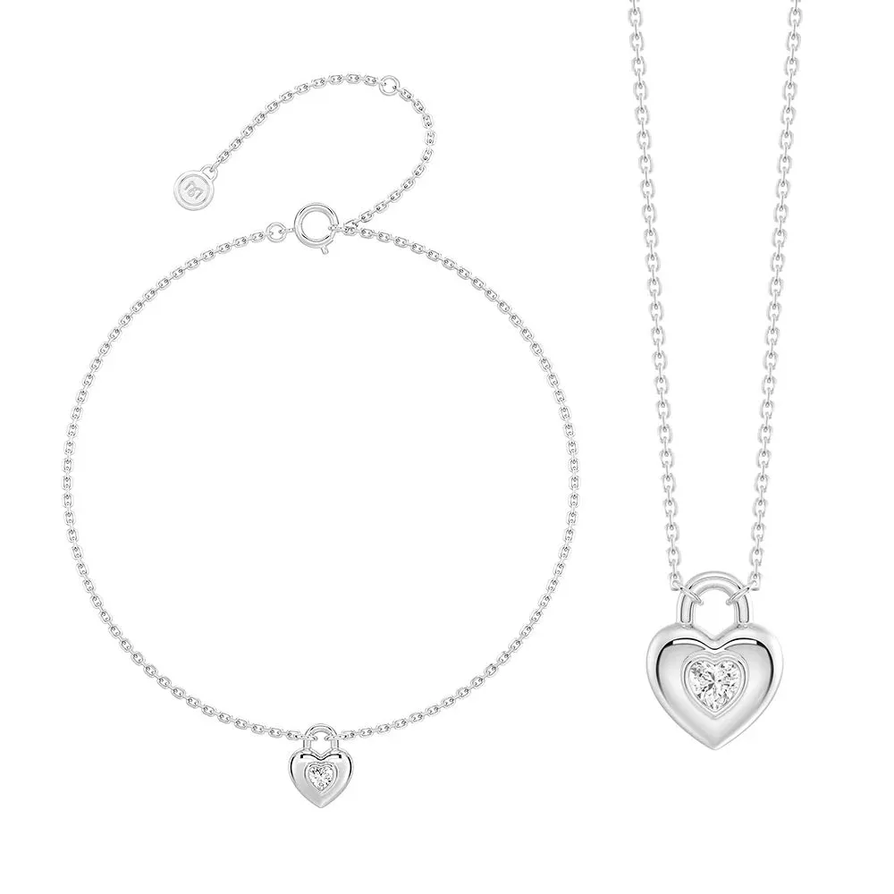 Love Lock Heart Solitaire Moissanite Pendant Necklace And Bracelet Set sold by MSBLUE Jewelry product image thumbnail 3
