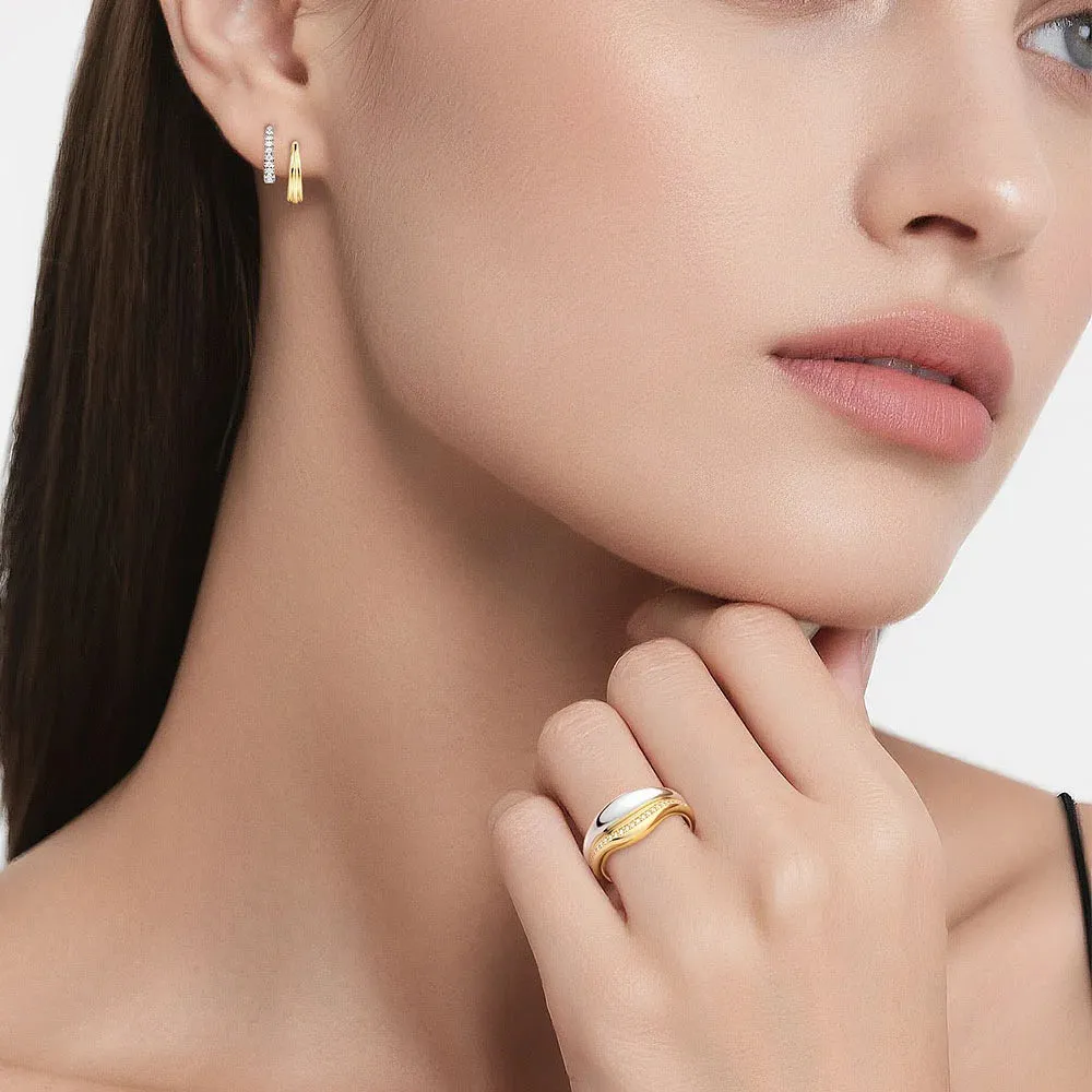 Two-Tone Diamond Hoop with Full Pavé And Band Set sold by MSBLUE Jewelry product image thumbnail 2