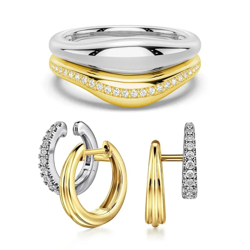 Two-Tone Diamond Hoop with Full Pavé And Band Set sold by MSBLUE Jewelry