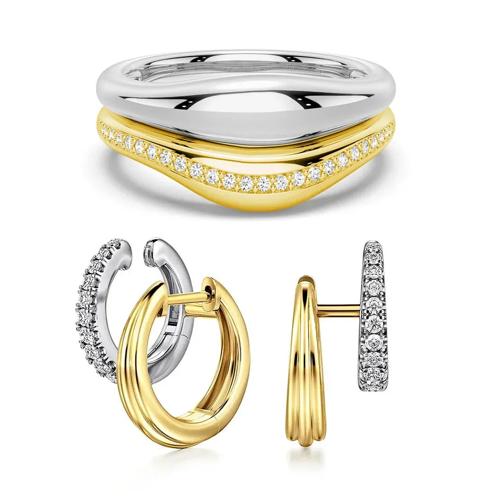 Two-Tone Diamond Hoop with Full Pavé And Band Set sold by MSBLUE Jewelry