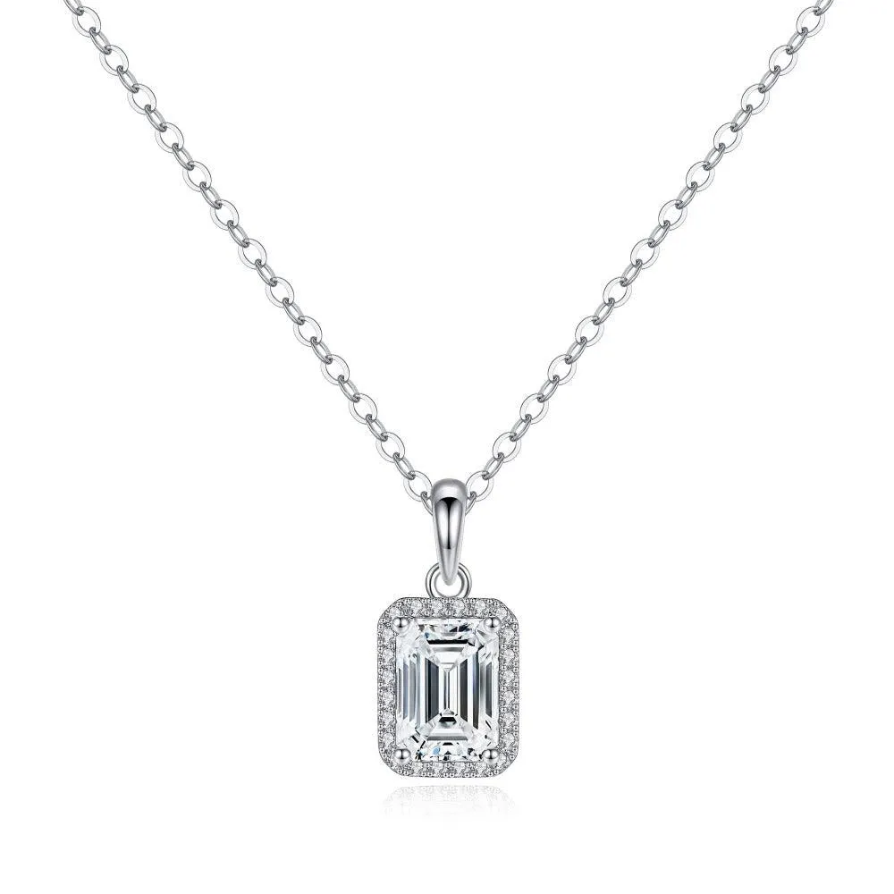 🎁 2 CT. Halo Emerald cut Pendant Diamond Necklace (100% off) sold by MSBLUE Jewelry