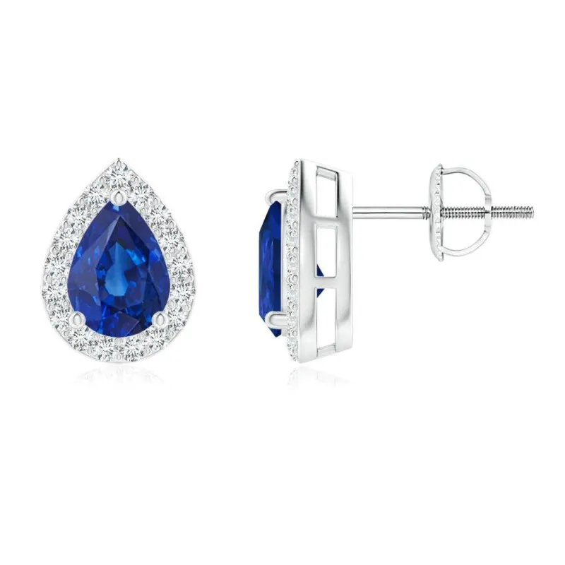🎁 1.17 CT. Pear Shaped Sapphire Halo Stud Earrings (100% off) sold by MSBLUE Jewelry