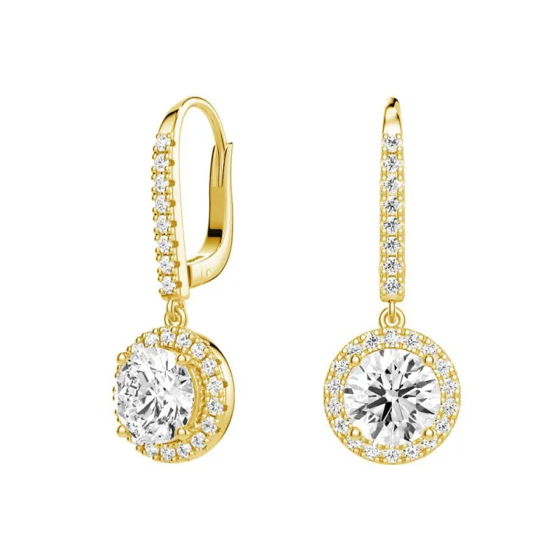 🎁 2.34 ctw Round Moissanite Pavé Halo Drop Earrings (100% off) sold by MSBLUE Jewelry