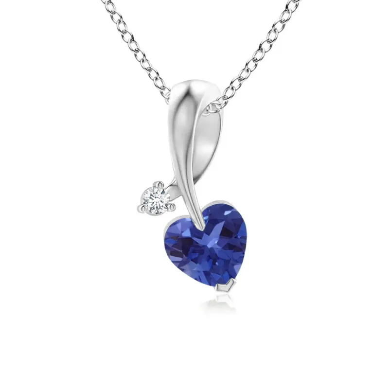🎁 1 CT. Heart Shaped Sapphire Ribbon Pendant with Diamond (100% off) sold by MSBLUE Jewelry