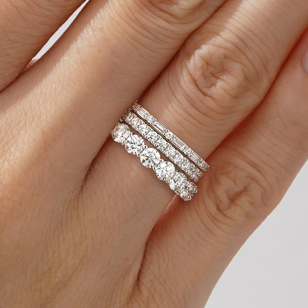 Round and Baguette Cut Moissanite Bands with French Pave Band Stacking Rings sold by MSBLUE Jewelry product image thumbnail 4