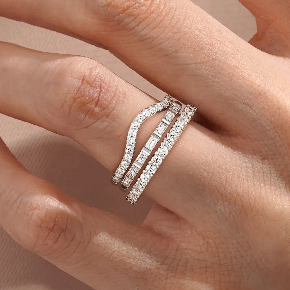 Baguette and Round Cut Moissanite Wedding Bands with French Pave Band Stacking Rings sold by MSBLUE Jewelry product image thumbnail 4