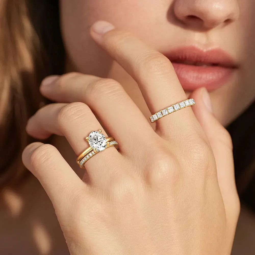 Oval Solitaire Hidden Halo Moissanite Ring Set with Matching Stacking Band sold by MSBLUE Jewelry product image thumbnail 4