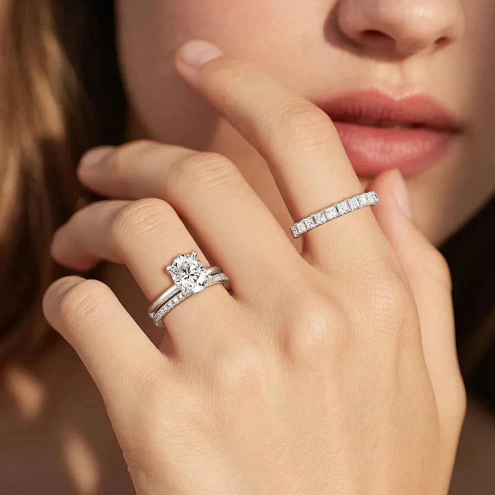 Oval Solitaire Hidden Halo Moissanite Ring Set with Matching Stacking Band sold by MSBLUE Jewelry product image thumbnail 2