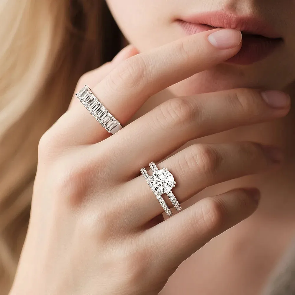 Round Cut Moissanite Ring Set with Matching Stacking Band sold by MSBLUE Jewelry product image thumbnail 2