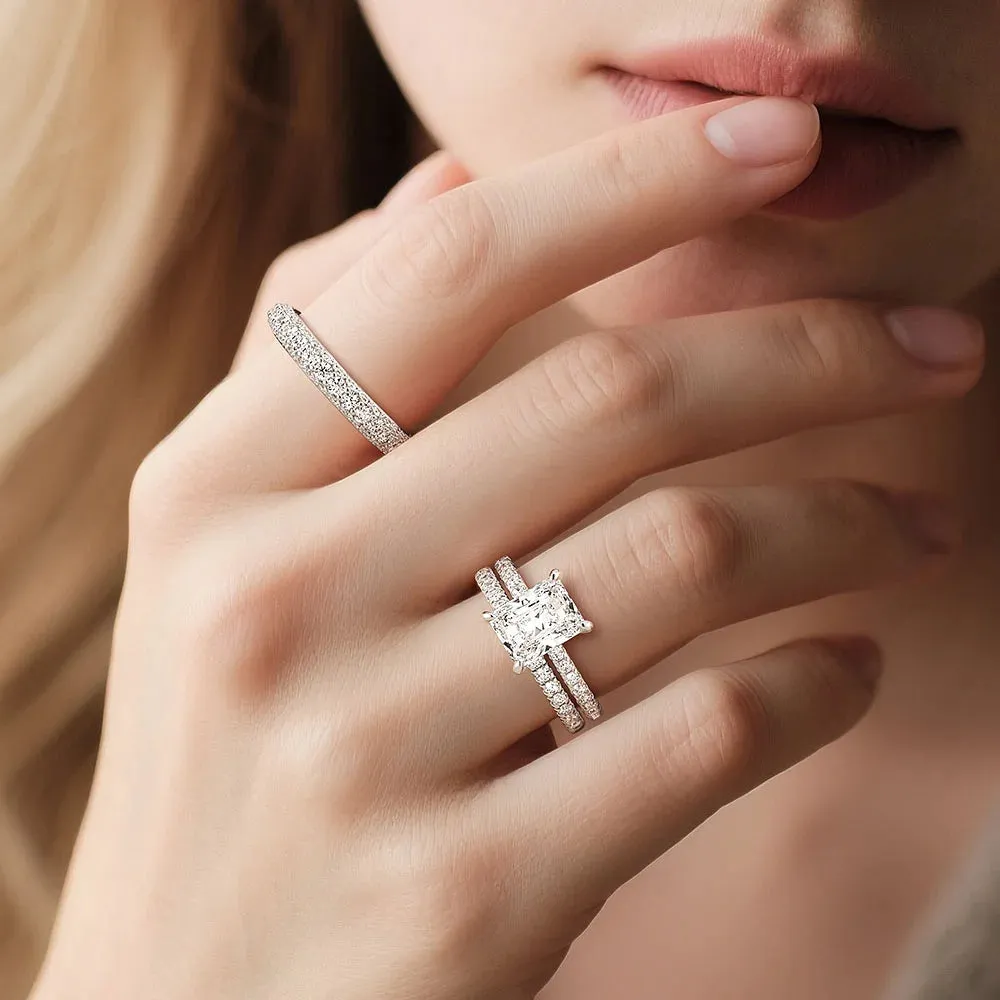 Solitaire Radiant Cut Moissanite Ring Set with Matching Stacking Band sold by MSBLUE Jewelry product image thumbnail 2