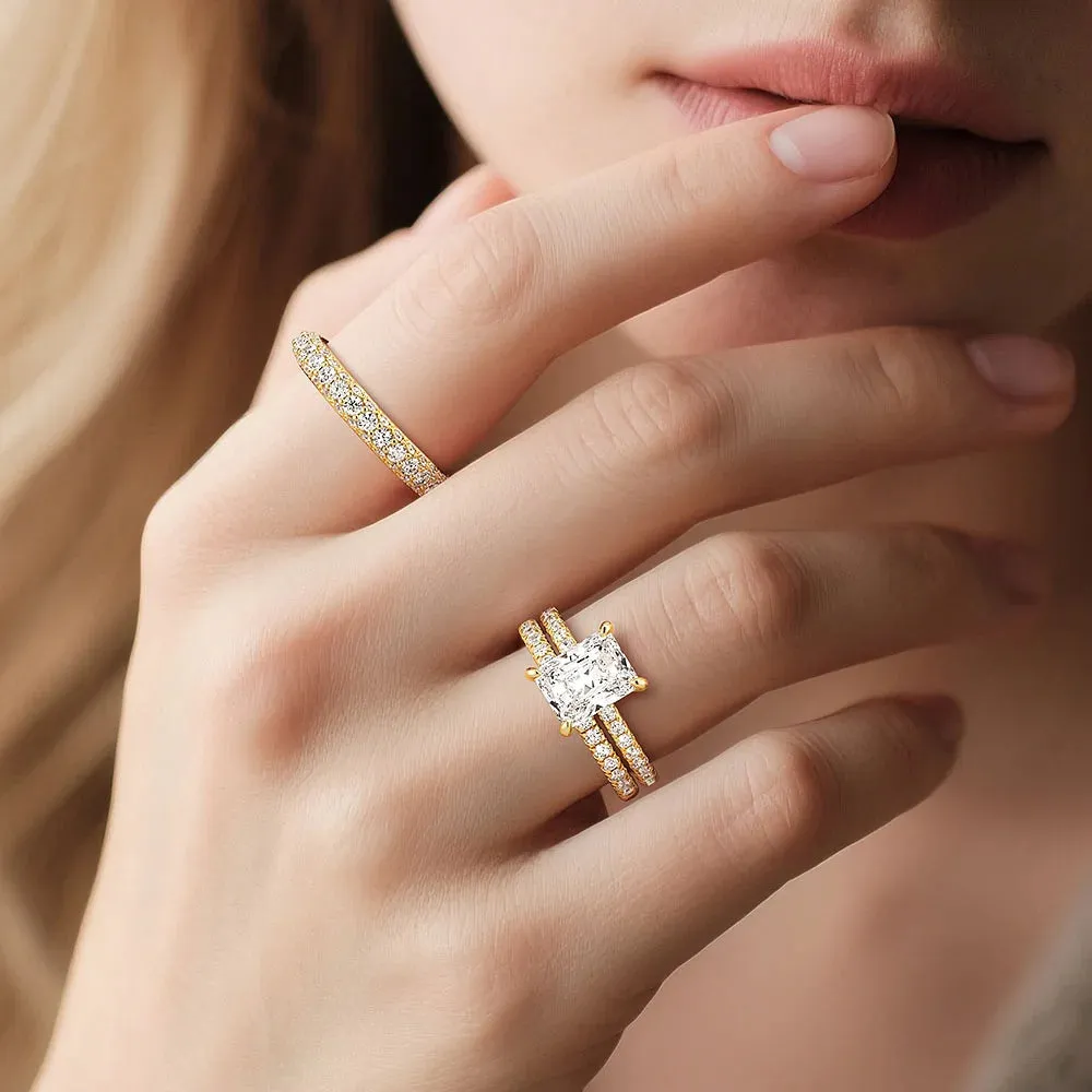 Solitaire Radiant Cut Moissanite Ring Set with Matching Stacking Band sold by MSBLUE Jewelry product image thumbnail 4