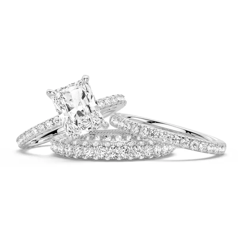 Solitaire Radiant Cut Moissanite Ring Set with Matching Stacking Band sold by MSBLUE Jewelry