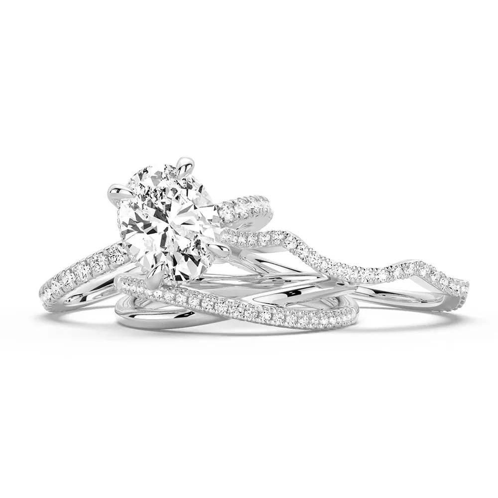 Micropavé Oval Moissanite Ring Set with Matching Stacking Band sold by MSBLUE Jewelry
