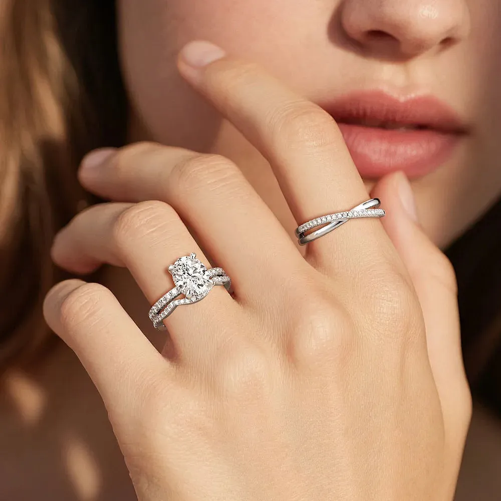 Micropavé Oval Moissanite Ring Set with Matching Stacking Band sold by MSBLUE Jewelry product image thumbnail 2