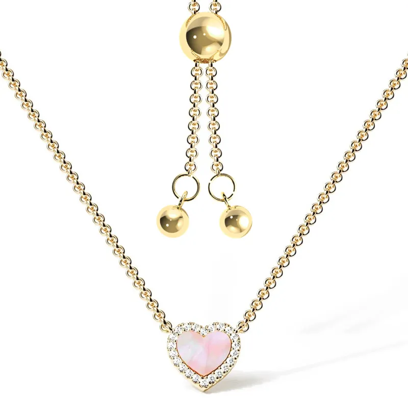 Pink Mother of Pearl & Moissanite Heart Pendant Necklace sold by MSBLUE Jewelry