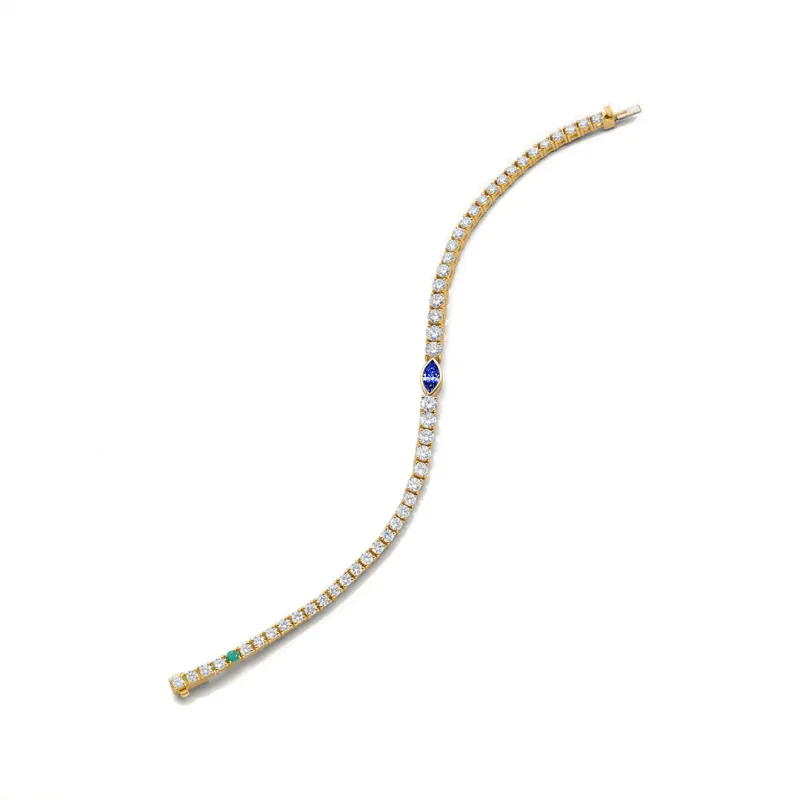 Moissanite Tennis Bracelet with Sapphire & Emerald Accents sold by MSBLUE Jewelry