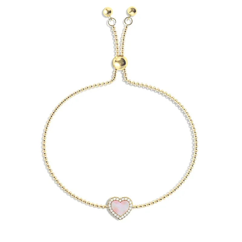 Pink Mother of Pearl & Moissanite Heart Bracelet sold by MSBLUE Jewelry