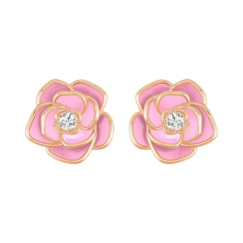 “Blossom of Compassion” Breast Cancer Awareness Stud Earrings sold by MSBLUE Jewelry