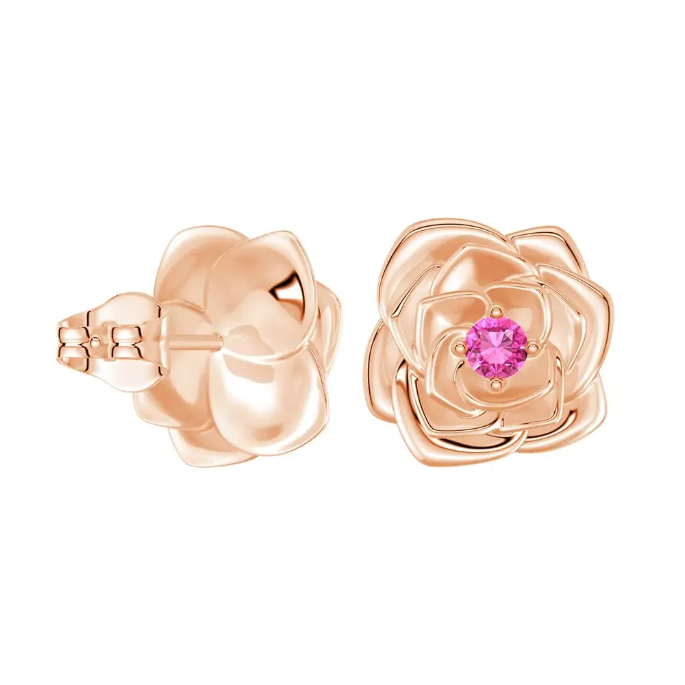 "Radiant Hope" Rose Stud Earrings with Pink Sapphire sold by MSBLUE Jewelry product image thumbnail 3
