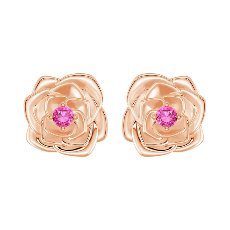 "Radiant Hope" Rose Stud Earrings with Pink Sapphire sold by MSBLUE Jewelry
