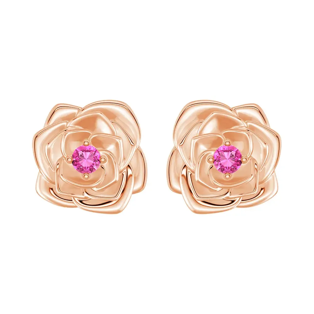 "Radiant Hope" Rose Stud Earrings with Pink Sapphire sold by MSBLUE Jewelry