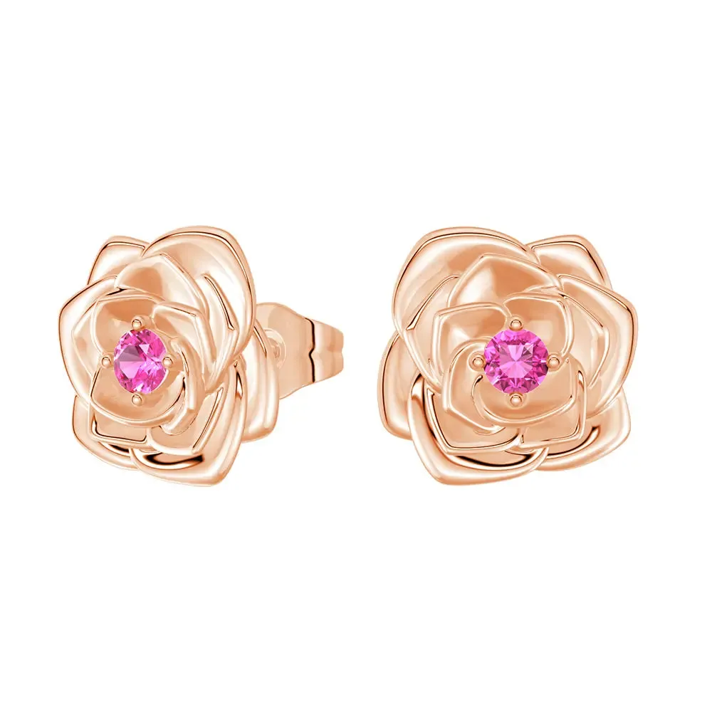 "Radiant Hope" Rose Stud Earrings with Pink Sapphire sold by MSBLUE Jewelry product image thumbnail 2