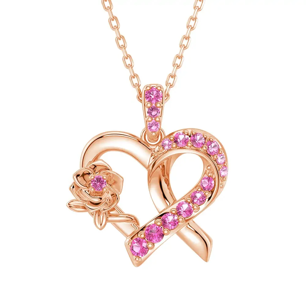 “Rose of Resilience” Breast Cancer Awareness Heart Pendant Necklace sold by MSBLUE Jewelry