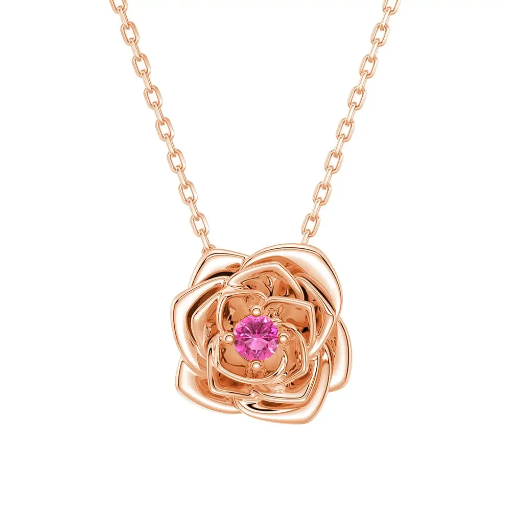 "Radiant Hope" Rose Pendant Necklace with Pink Sapphire sold by MSBLUE Jewelry