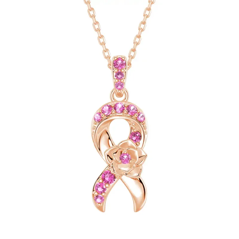 “Blossom Of Hope” Pink Ribbon Breast Cancer Awareness Necklace sold by MSBLUE Jewelry