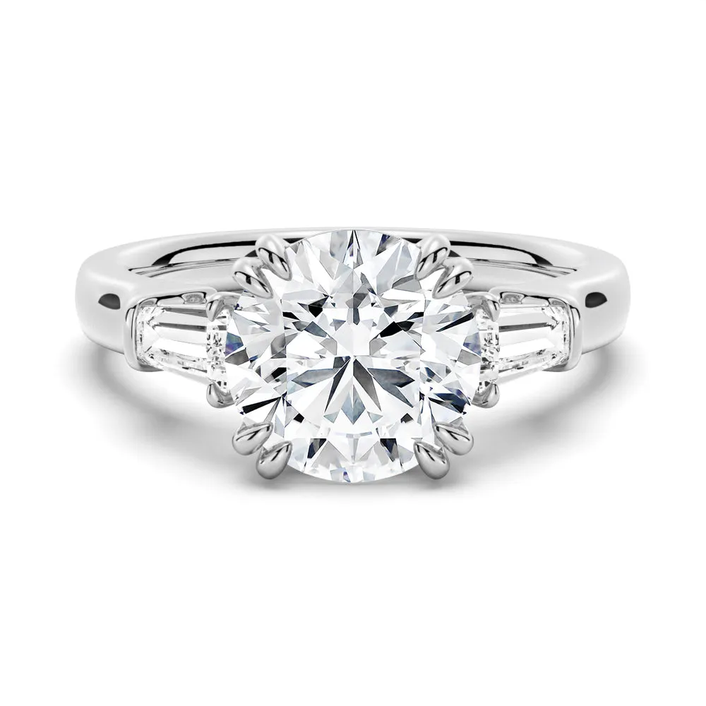 Double Prong Round Cut Engagement Ring with Tapered Baguette Stones sold by MSBLUE Jewelry