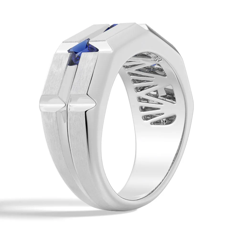 8mm Brush Finish Princess Cut Sapphire Men's Wedding Band sold by MSBLUE Jewelry product image thumbnail 4