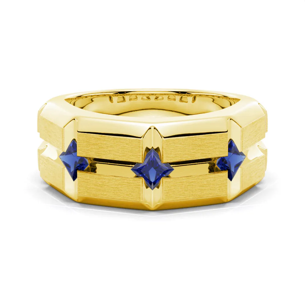 8mm Brush Finish Princess Cut Sapphire Men's Wedding Band sold by MSBLUE Jewelry product image thumbnail 2