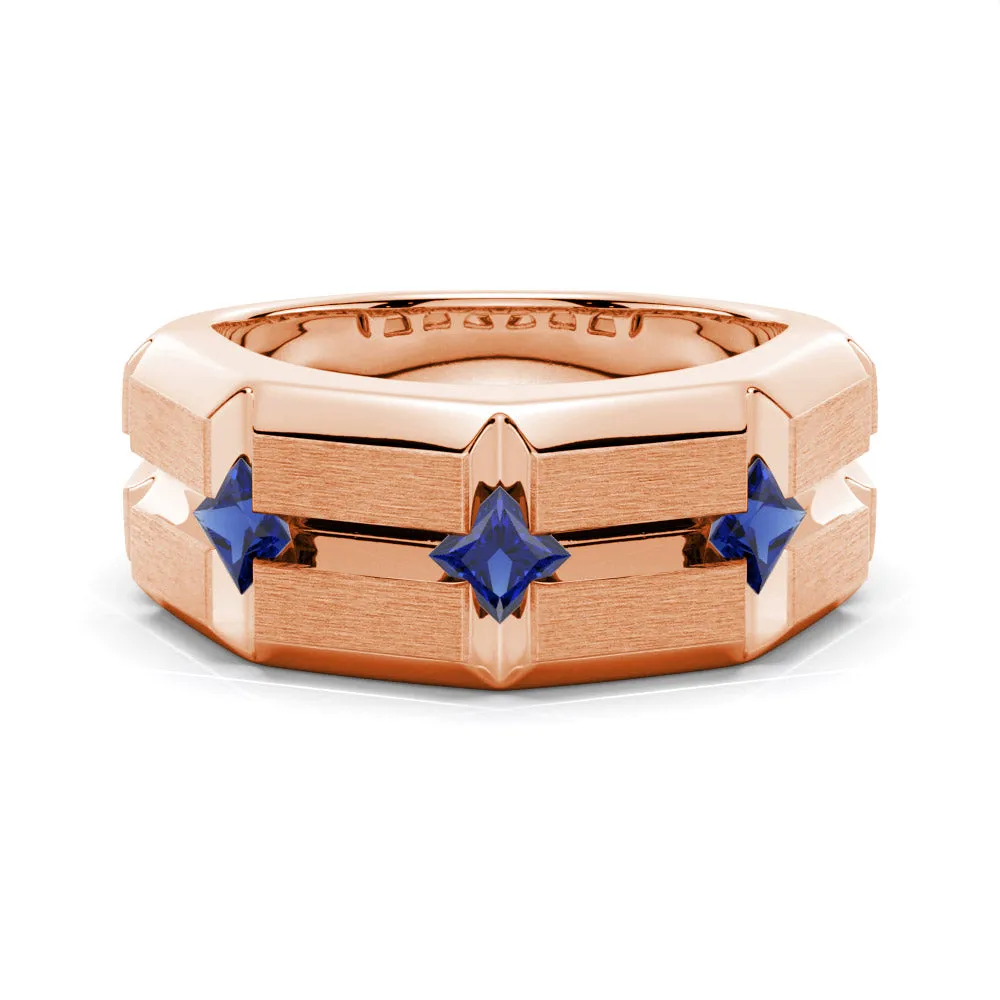 8mm Brush Finish Princess Cut Sapphire Men's Wedding Band sold by MSBLUE Jewelry product image thumbnail 3