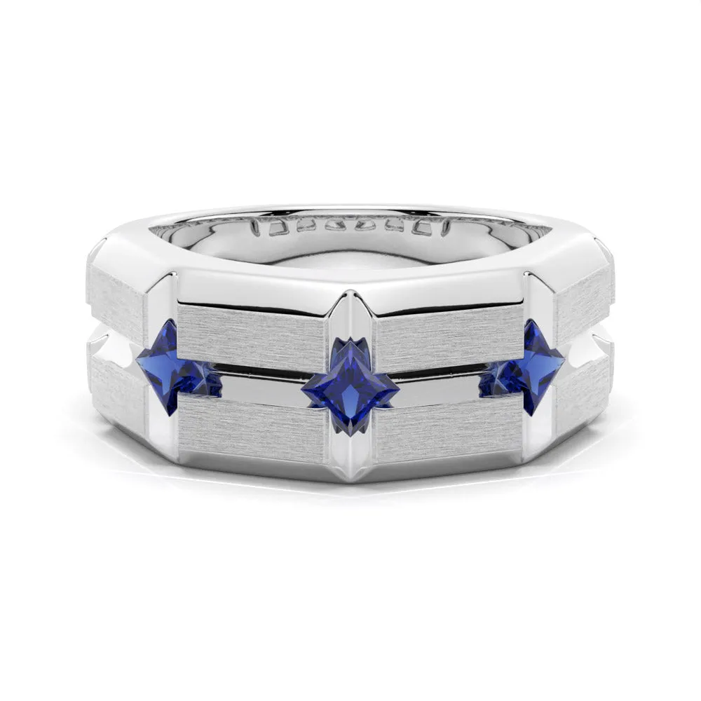 8mm Brush Finish Princess Cut Sapphire Men's Wedding Band sold by MSBLUE Jewelry