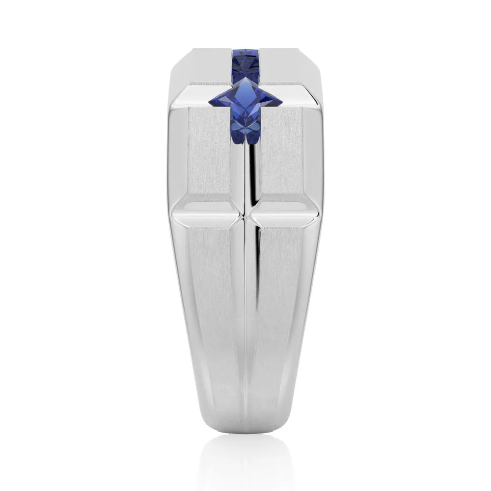 8mm Brush Finish Princess Cut Sapphire Men's Wedding Band sold by MSBLUE Jewelry product image thumbnail 5
