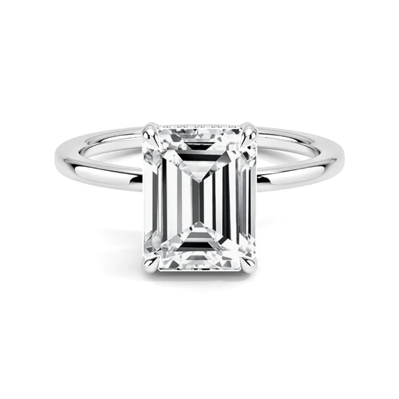 Prong Emerald Cut Engagement Ring With Hidden Halo sold by MSBLUE Jewelry