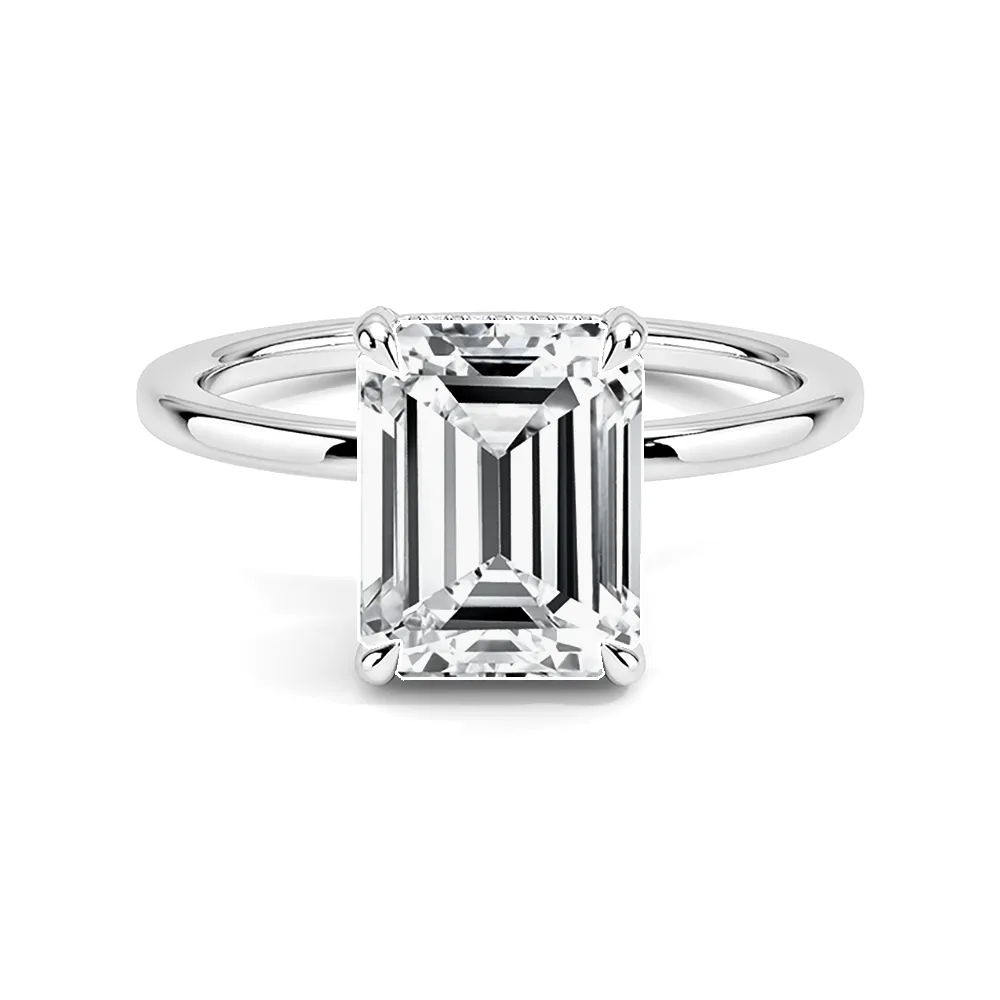 Prong Emerald Cut Engagement Ring With Hidden Halo sold by MSBLUE Jewelry