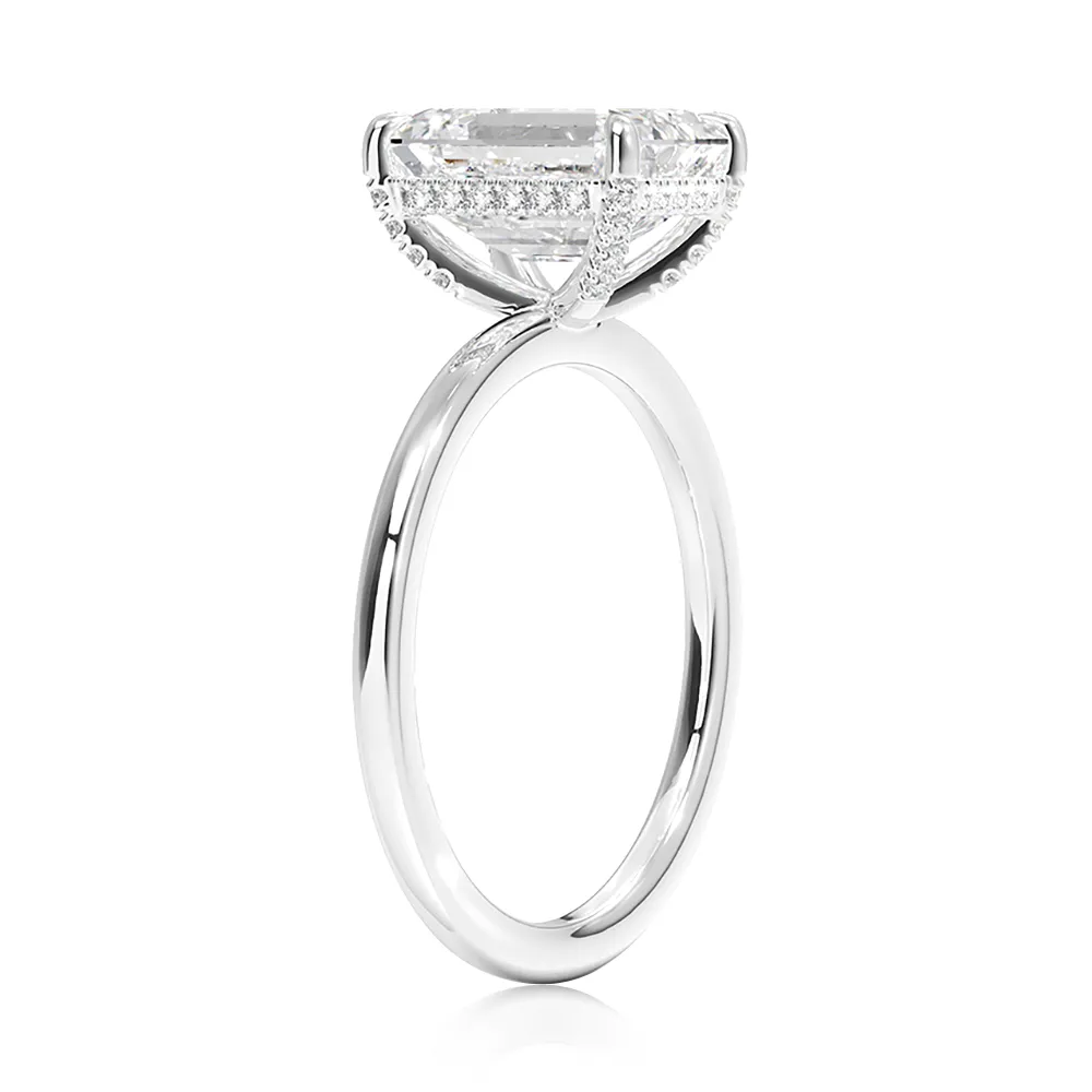 Prong Emerald Cut Engagement Ring With Hidden Halo sold by MSBLUE Jewelry product image thumbnail 5