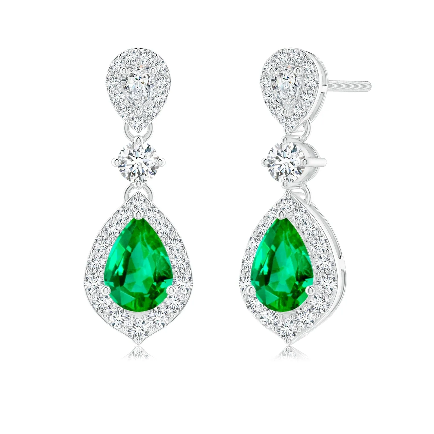 1.55 CT. Pear Emerald Drop Earrings with Pavé Halo sold by MSBLUE Jewelry